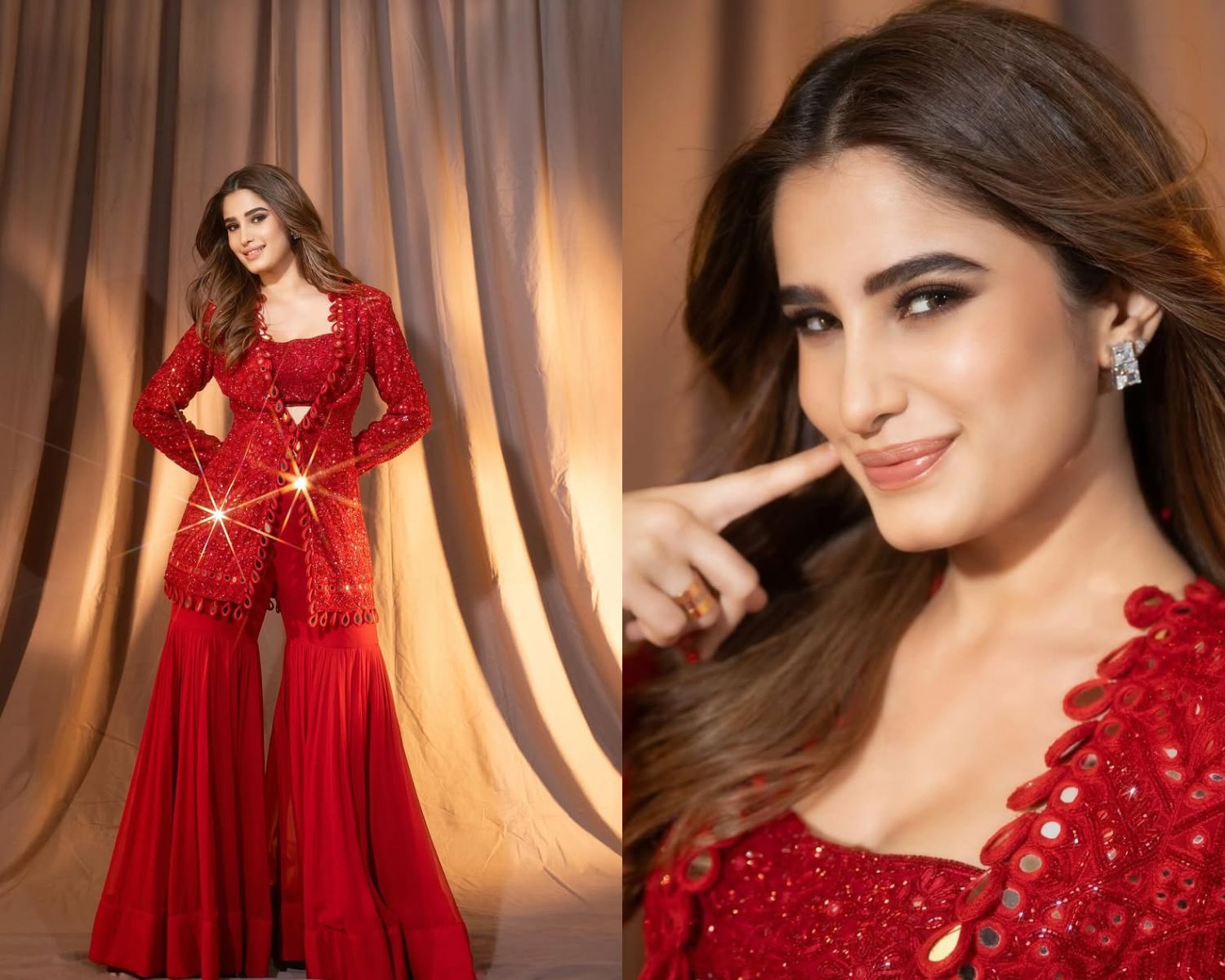 Rasha Thadani, the daughter of Bollywood actress Raveena Tandon, recently stunned her fans with a series of pictures showcasing her elegance in a striking red outfit.