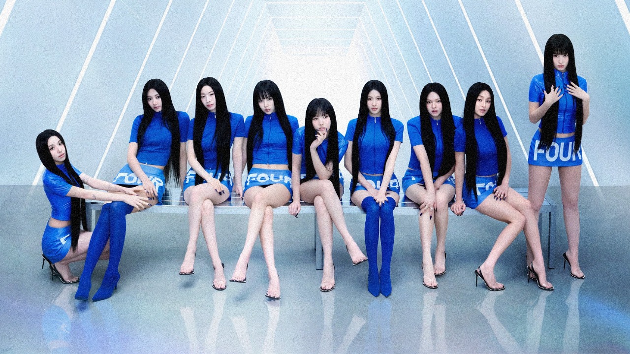 TWICE members on a vibrant tour poster for THIS IS FOR, showcasing the 2025 world tour kickoff in Incheon.